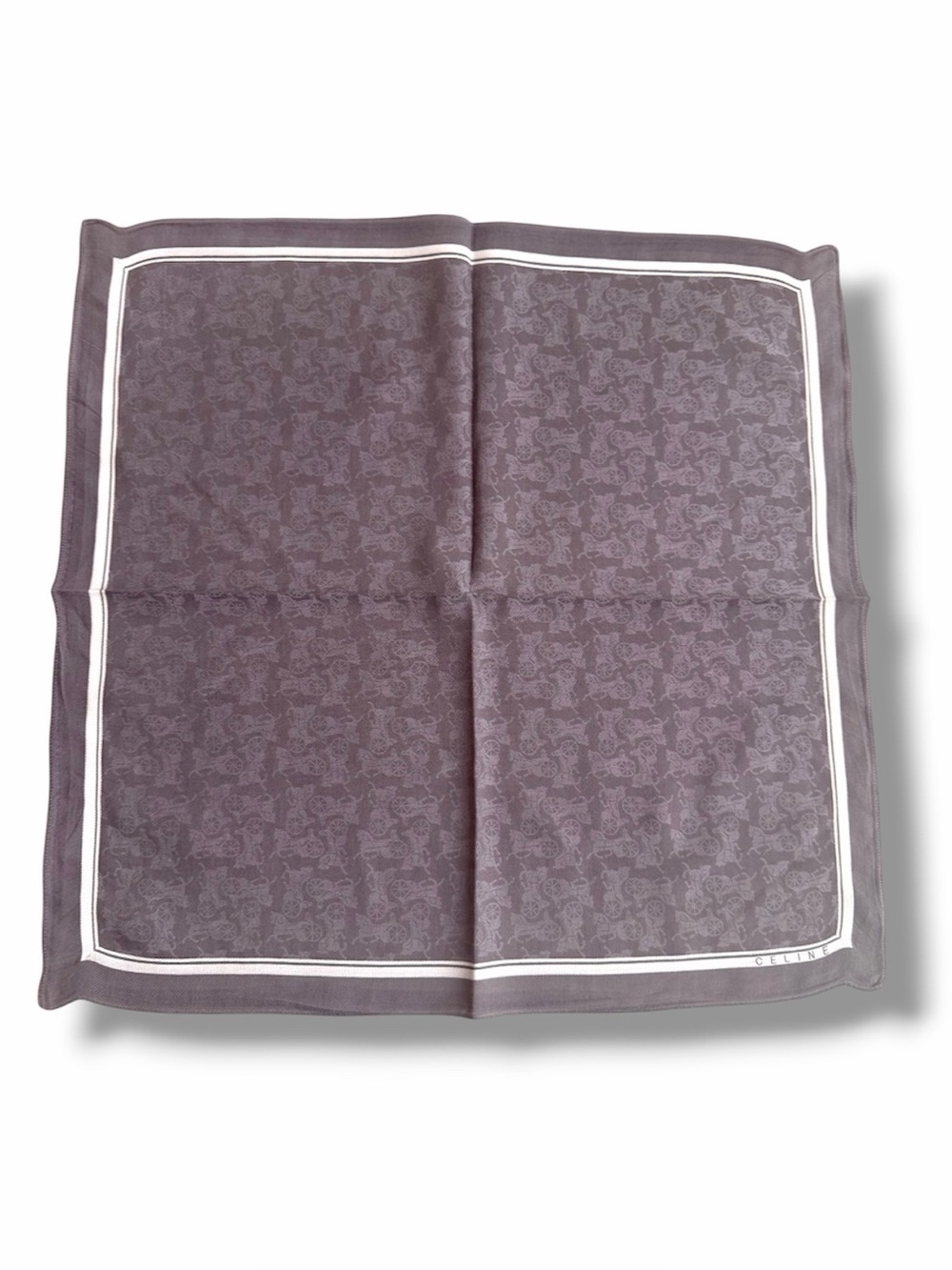 Celine square grey scarf handkerchief jacquard monogram motif